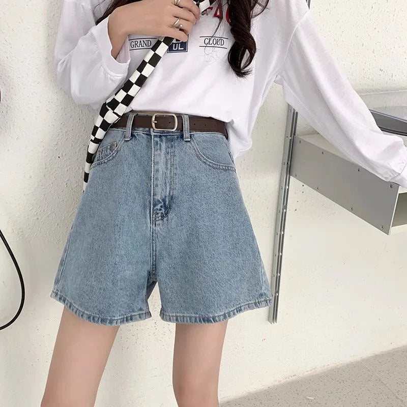 Summer Thin High Waist Wide Leg ort Jeans Women's Loose Fit A-Line orts Casual Straight Tube Pants High Waist orts