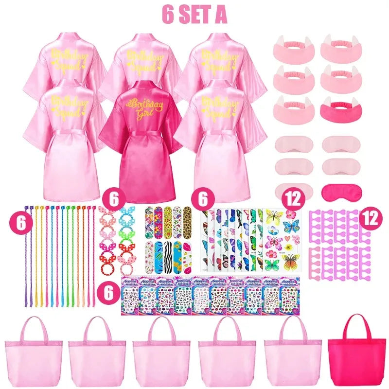 6-12Set Birthday Squad Robes Spa Party Favors for Kids Birthday Spa Party Robe for Girls Kimono Satin Robe Hot Pink Party Favor