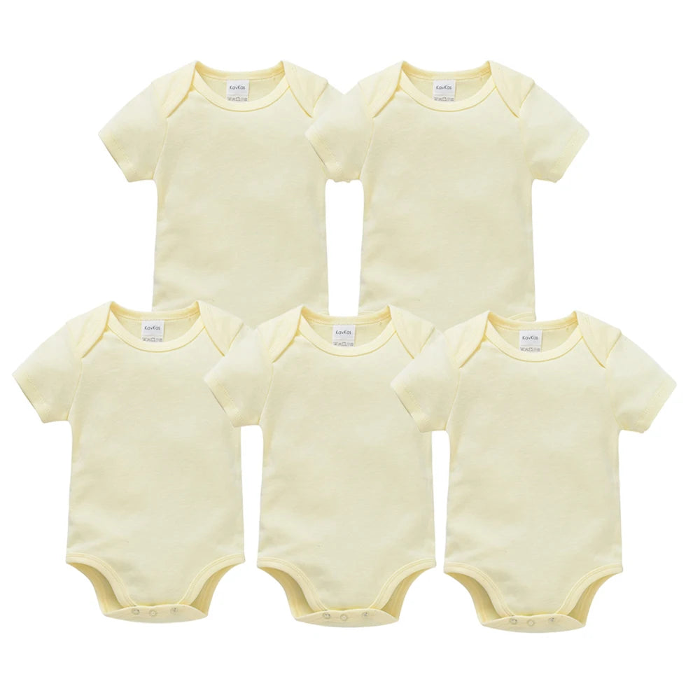 Kavkas 3PCS 5PCS Baby Boys Girls Clothes Solid White Short Sleeve Cotton Baby Bodysuits body bebe 0-24 months Newborn Jumpsuit