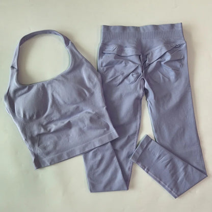 1-2pcs Gym Set Women Backless Tank Tops High Waist Scrunch Seamless Shorts High Waist Yoga Leggings Workout Sets Gym Suit