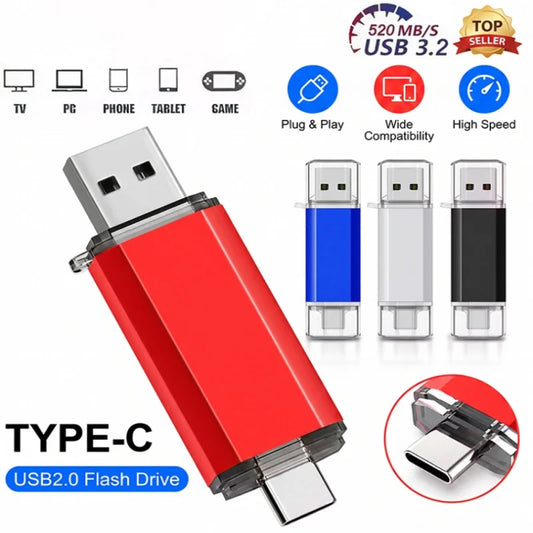 2TB OTG USB Flash Drive USB 3.0 Type C For iPhone 1TB 512GB Pendrive For Samsung Huawei Xiaomi Laptop Memory Stick 2026