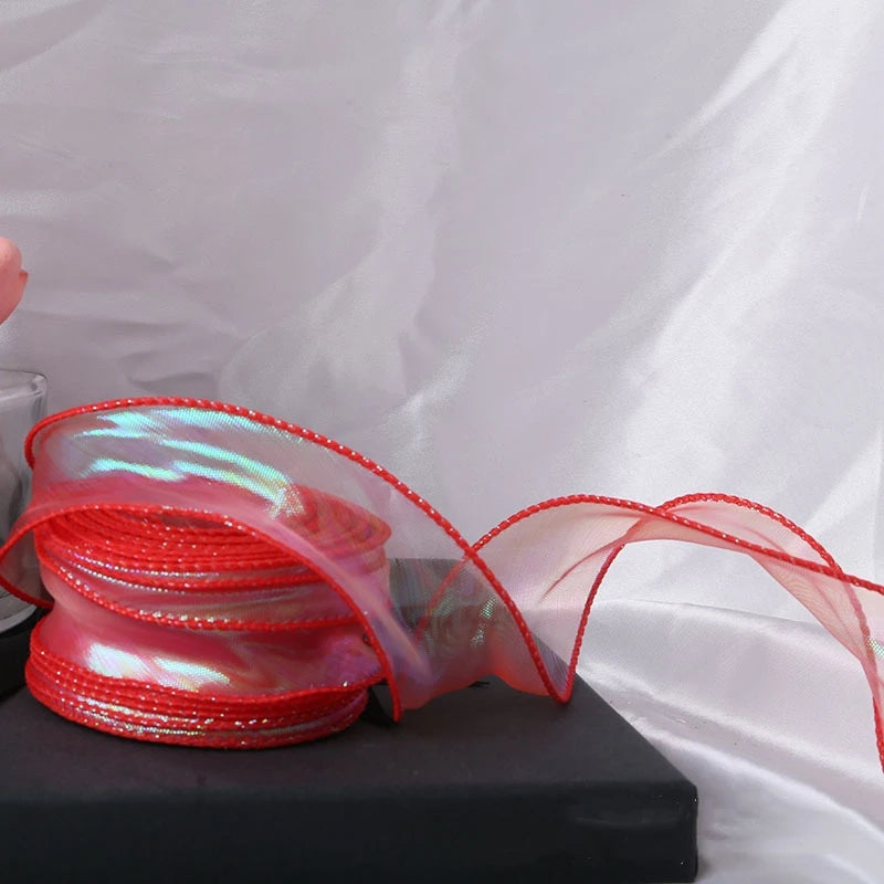 40mm 10Yards Fishtail Organza Ribbon Reflective Iridescent Wavy Edge Ribbon for Gift Wrapping DIY Bow Bouquet Voile Ribbons