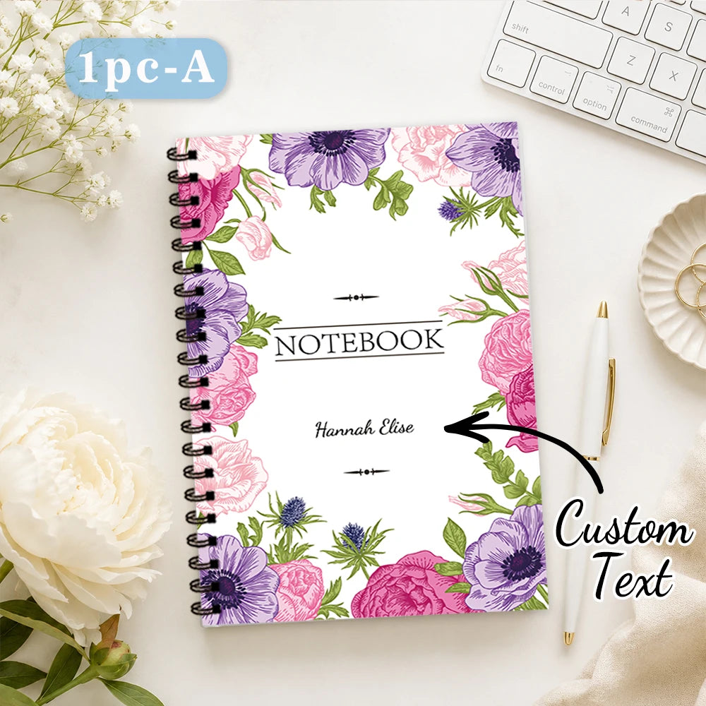 1pc/2pcs, custom floral notebook, DIY text, 50 sheets, suitable for travel and journaling, notebook/diary/spiral notebook.
