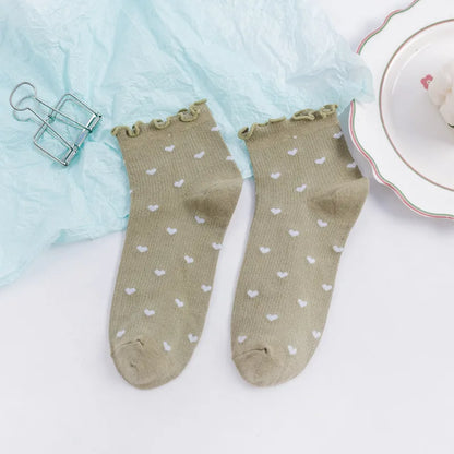 New Women Socks Cute Love With Heart Print Sock Cotton Harajuku Vintage Happy Female Dots Heart Kawaii Sox White Pink Crew Sock