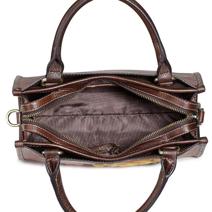 New Genuine Leather Handbag Retro Women's Casual Handcrafted Stroked Color Top Grain Cowhide Single Shoulder Crossbody Bag