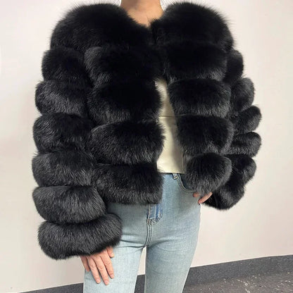 2023 Natural Real Fox Fur Coat Women Winter Warm Luxury Fur Jacket Detachable Long Sleeves Female Vest Furry Coats Outerwear
