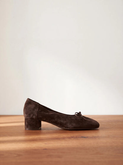 Genuine Leather Pumps Women Bowknot Low Heels Elegant Chunky Heel Office Ladies Dress Shoes Comfortable Slip On Smart Shoes 2026