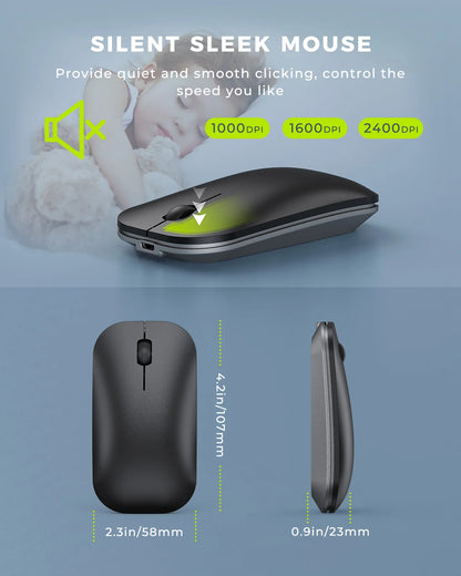 Wireless Bluetooth Keyboard and Mouse Combo Multi-Device Rechargeable Slim Keyboard and Mouse for Win 8 10 MacBook Pro Air iPad