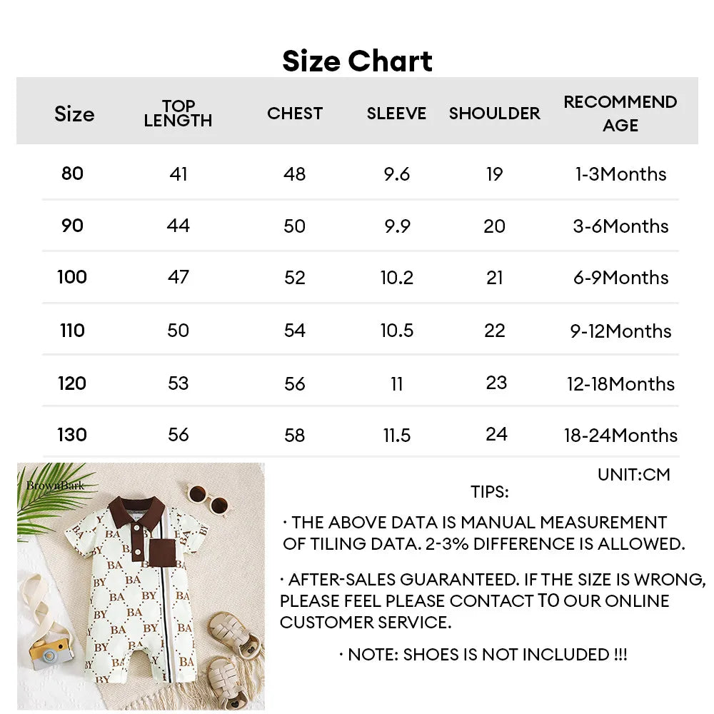 1-24 Months Newborn Baby Boy Fashion Romper Short Sleeved Flip Collar Letter Print Light Luxury Jumpsuit Toddlers Summer Clothes