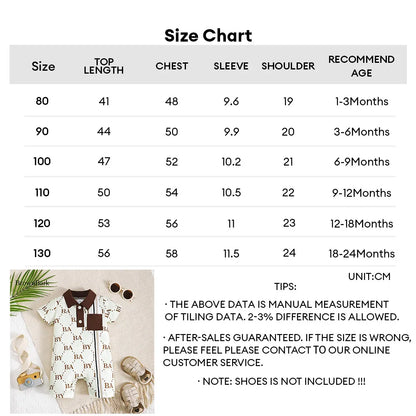 1-24 Months Newborn Baby Boy Fashion Romper Short Sleeved Flip Collar Letter Print Light Luxury Jumpsuit Toddlers Summer Clothes