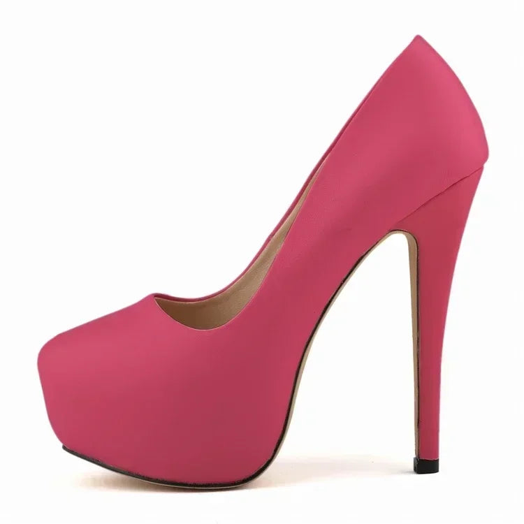 Women Pumps Sexy Stilettos Fashion Super 14cm Round Toes High Heels Platform Casual Thin Party Red Wedding Shoes Plus Size 44