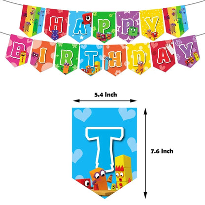 New 1Set Numberblocked Party Supplies TV Show Number Latex Balloons Toy Decor Happy Birthday Banner Bunting Cake Topper Balloon