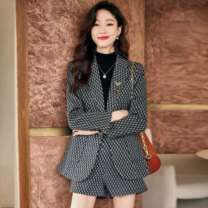 Autumn Winter Women's Elegant Fashion Printed Slim Blazers High Waist