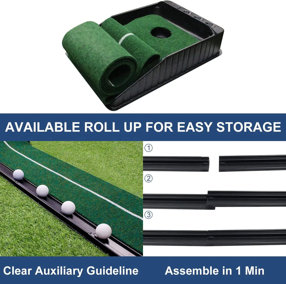 KOFULL Golf Putting Green Mini Golf Putting Mat with Ball Return for Putter Practice Indoor/Outdoor Training Tools