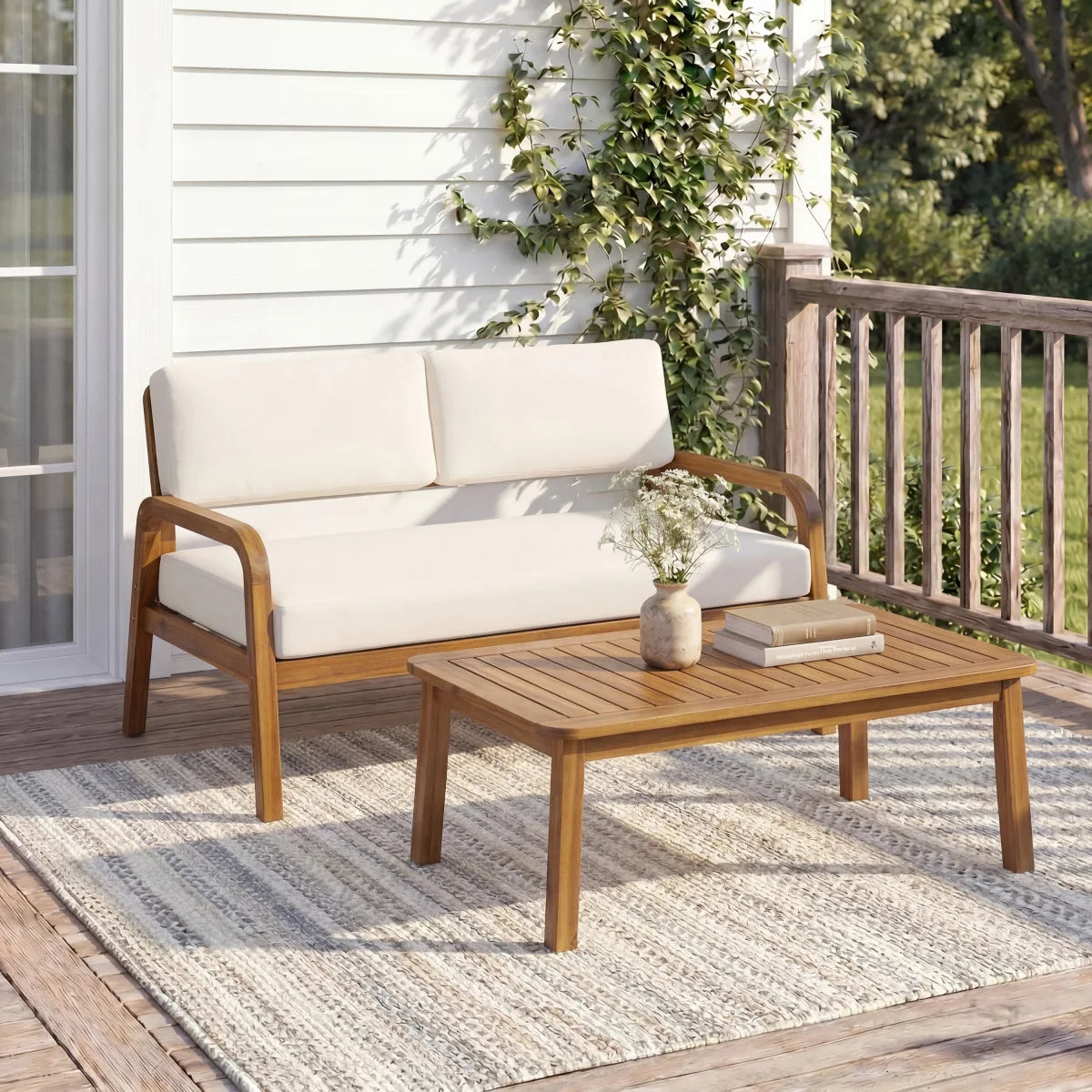 Christopher Knight Home ®   2-Pieces Outdoor Sofa Set with Cushions Outdoor Loveseat & Coffee Table Set,Teak
