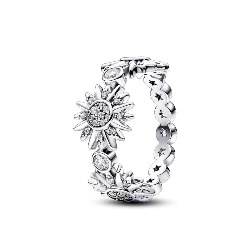 925 Sterling Silver Red Luminous firefly Heart Stone Snowflake Daisy Ring Rings Wedding Fashion Fine Jewelry For Mother Day