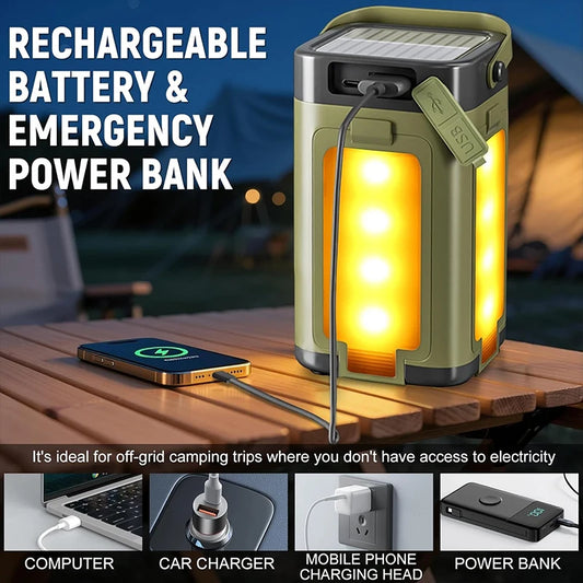 Multifunctional Camping Lamp with Solar Type-C Dual Charging Mode Expandable Light Source Design for Multiple Outdoor Scenarios