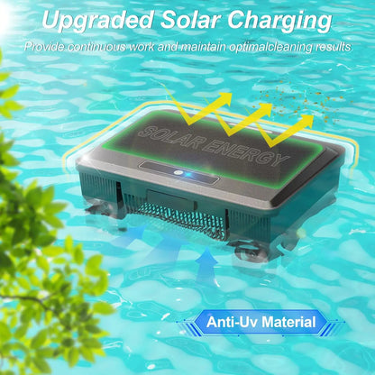 Upgraded Solar Pool Cleaner Powered Robotic Pool Vacuum Surface Cleaner with Remote Control Dual Charging Option of Pool Skimmer