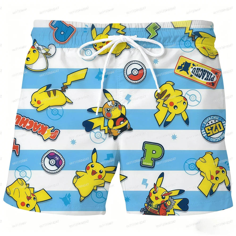 2026 Summer Psyduck Beach Shorts Pokemon Cartoon Quick Dry Board Shorts Cute Duck Print Casual Holiday Pants for Men Women Sport