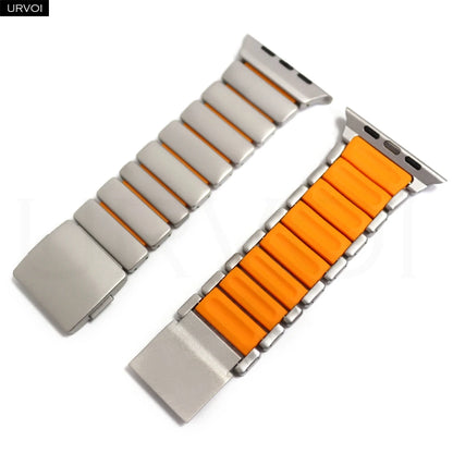 URVOI Stratos Band for Apple Watch Ultra 3 2 Series 11 10 9 8 SE3 Titanium Silicone Strap Magnet Clasp Bracelet DLC Coating 49mm