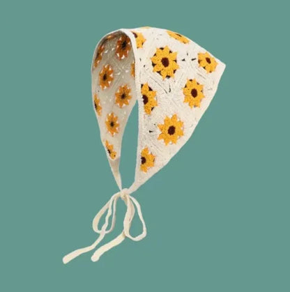 Korean-style cozy knit triangular headscarf for women, spring/summer, cute versatile country beach vacation hairband