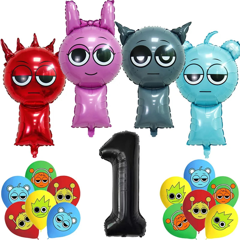 Sprunki Birthday Party Decoration Incredibox Latex Aluminum Foil Balloon For Kids Event Supplies Banner Disposable Tableware