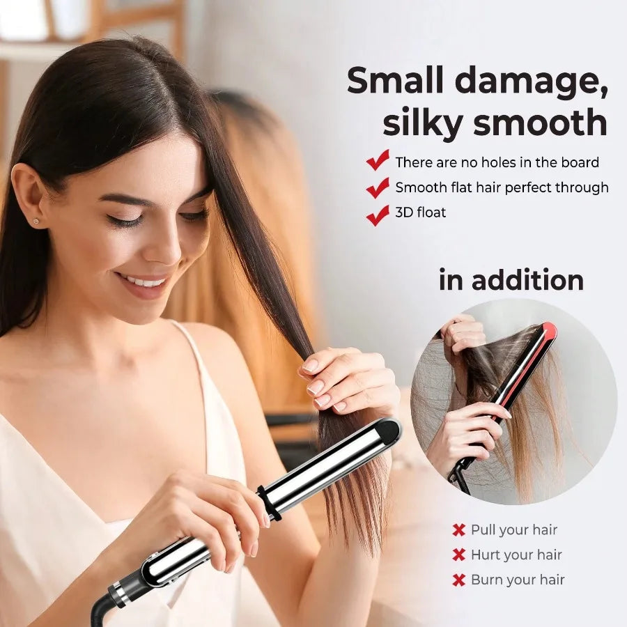 2-in-1 Straightener & Curler: 1-Inch Ceramic Ionic Flat Iron with Rapid Heating Technology; Anti-Frizz and Anti-Scald Design