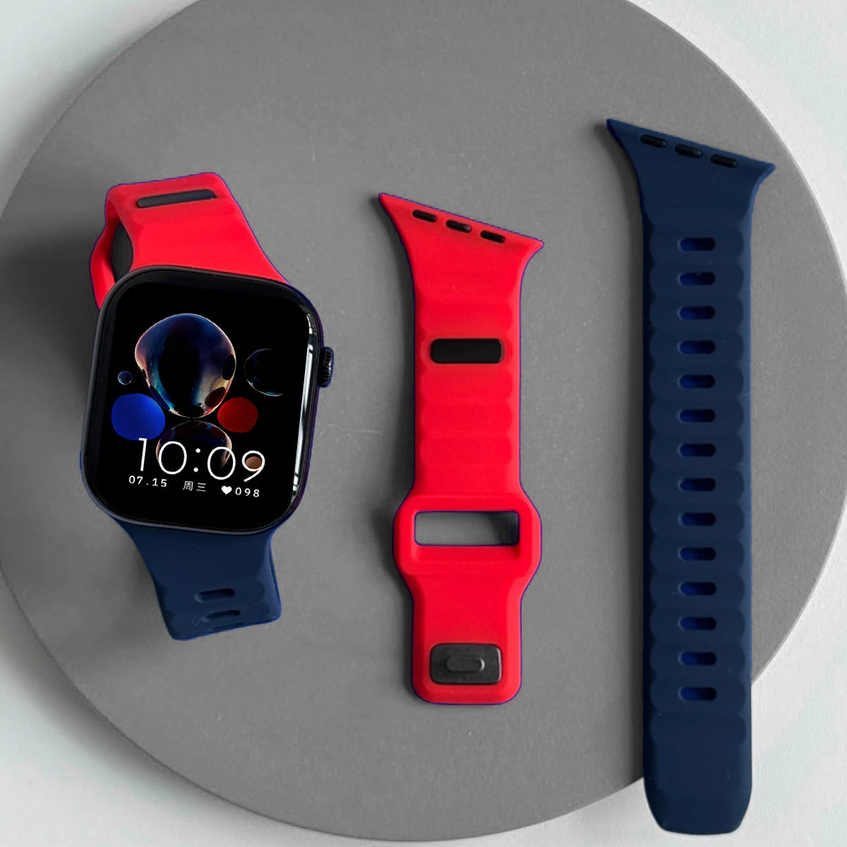 Silicone Sport Band for Apple Watch Ultra 3/2 49mm 42 44 38 40 41mm Two Tone Adjustable Strap for Iwatch S11 10 9 8 7 6 SE3 Belt