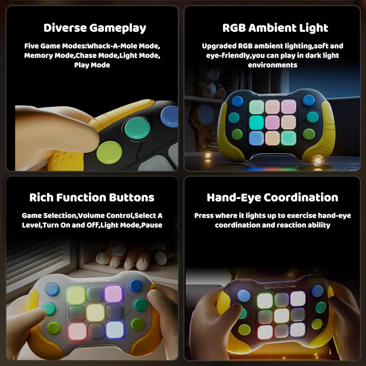 Electronic Pop Quick Push Gamepad Consoles Toys Chases RGB Light Fun Anti Stress Relief Game Machine Toy Gifts For Kids Adults
