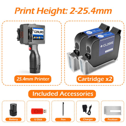 CENLIRO 12.7/25.4mm Handheld Inkjet Printer Portable Coding Machine for Expiry Date Batch QR Bar Code Logo Quick Dry Ink