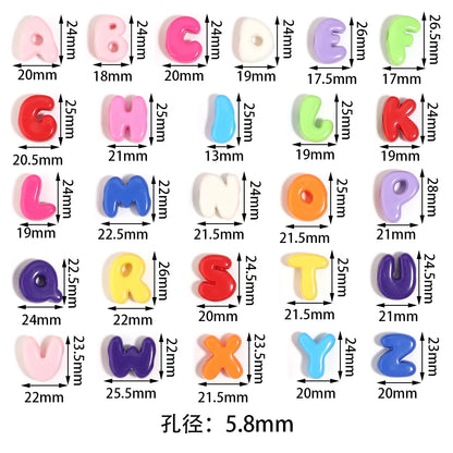 20-30pcs/lot Big Hole Cartoon English Letters Acrylic Beads Colored Loose Spacer Beads For Jewelry Making DIY Necklace Keychain