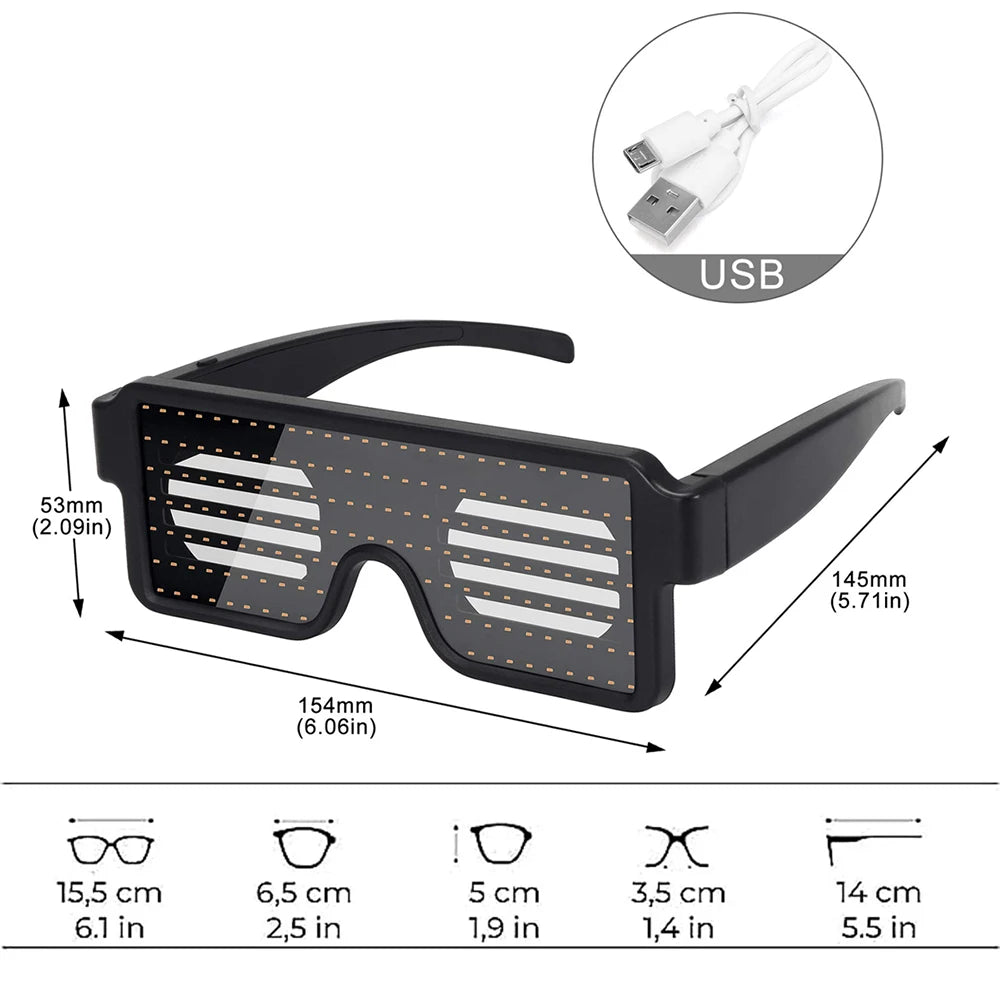 LED Glasses Light Up Dynamic Party Favor Glasses Festival Christmas USB Rechargeable LED Rave Glowing Flashing Glasses