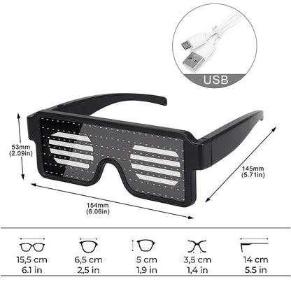 LED Glasses Light Up Dynamic Party Favor Glasses Festival Christmas USB Rechargeable LED Rave Glowing Flashing Glasses
