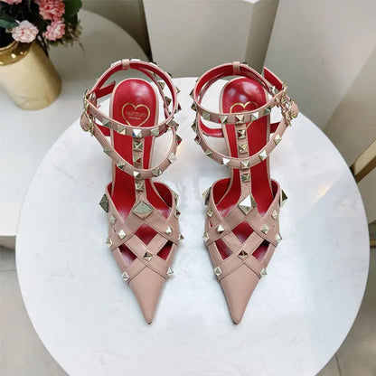 2026 Spring/Summer New High Heel Riveted Sandals Pointed Fine Heel Sandals Riveted Single Shoes