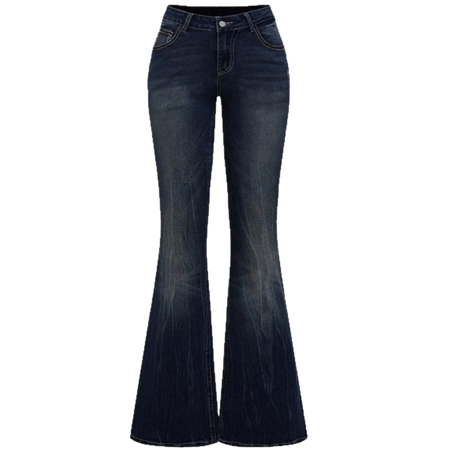 Jeans Flare Pants Women Vintage Boot Cut Embroidery Pockets Rhinestone Washed Female Distressed Denims Trousers Streetwear