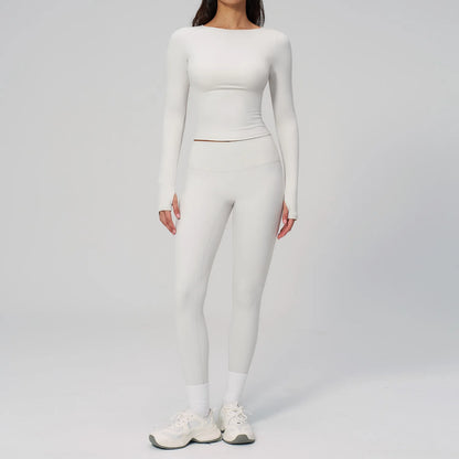 Two Pieces Yoga Set Slim Long Sleeved Gym Set High Elasticity Leggings Sportswear Women's Fitness Cycling Pilates Sports Suits