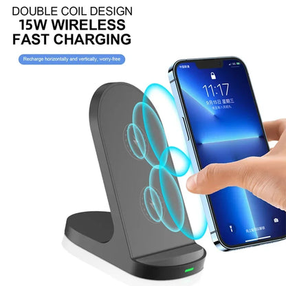 Wireless Desktop Charger Stand Fast Charging Phone Holder For iPhone 16 15 14 13 12 11 XR Xiaomi mi11 Huawei P40 Samsung S20 S10