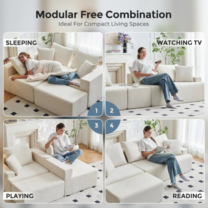 90.6" Sectional Boneless Couches, Modern L-Shape Cloud Couch with Chaise, Memory Foam Modular Sectional Sofas for, Customized