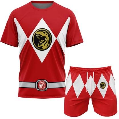2026 Summer New Bandai Power Rangers Tee Shorts Men Women Oversized Breathable Quick Drying Fitness Running Sportswear Set ﻿