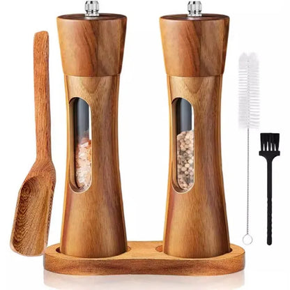 Manual Salt and Pepper Grinder Solid Wood Adjustable Coarseness Large Capacity Multi-purpose Spices Grinder Kitchen Cooking Tool