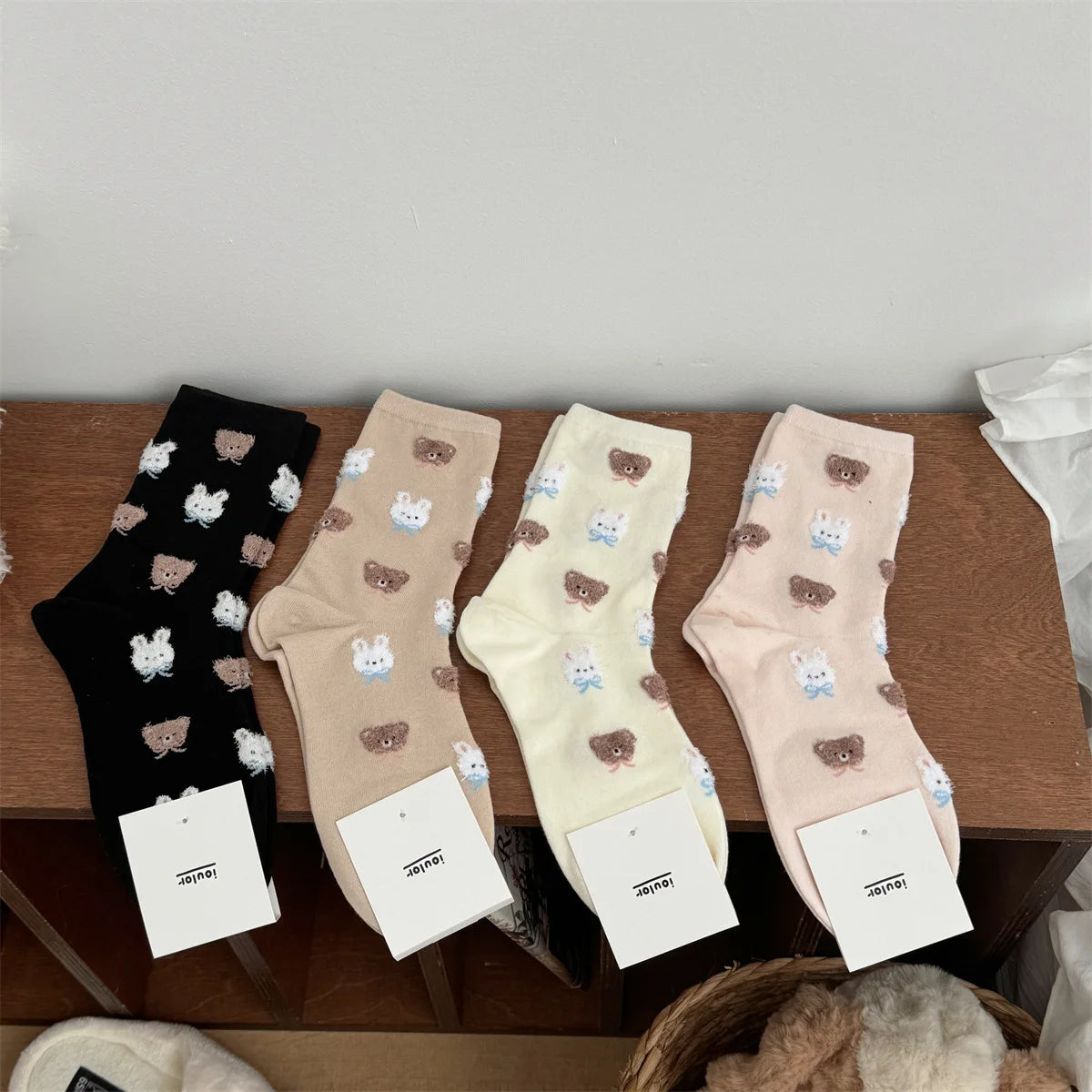 SP&CITY Cute Rabbit Bear Middle Socks for Women Trendy Casual Cartoon Cotton Socks College Style Sweet Girl Breathable Socks