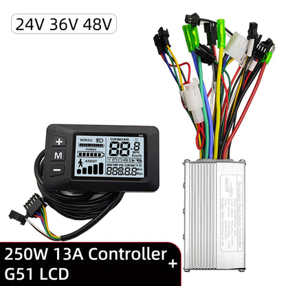 E-bike Brushless Motor Controller 24V 36V 48V 250W 350W with G51 LCD Display Kit Universal for Electric Folding Bike Scooter