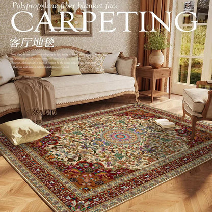 VIKAMA Retro Persian Living Room Carpet Non-slip and Easy-to-Clean Sofa Cushion Dining Room Bedroom Carpet Home Decoration