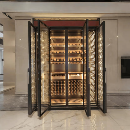 Royal Metal Customizable Smart Wine Cooler Fridge Chiller with Split Type Cooling Unit System Multiple Temperature Zones