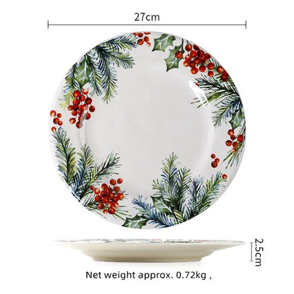 Christmas Ceramic Dinner Plate Set Household Underglaze Flat Round Dim Sum Decorative  Sushi