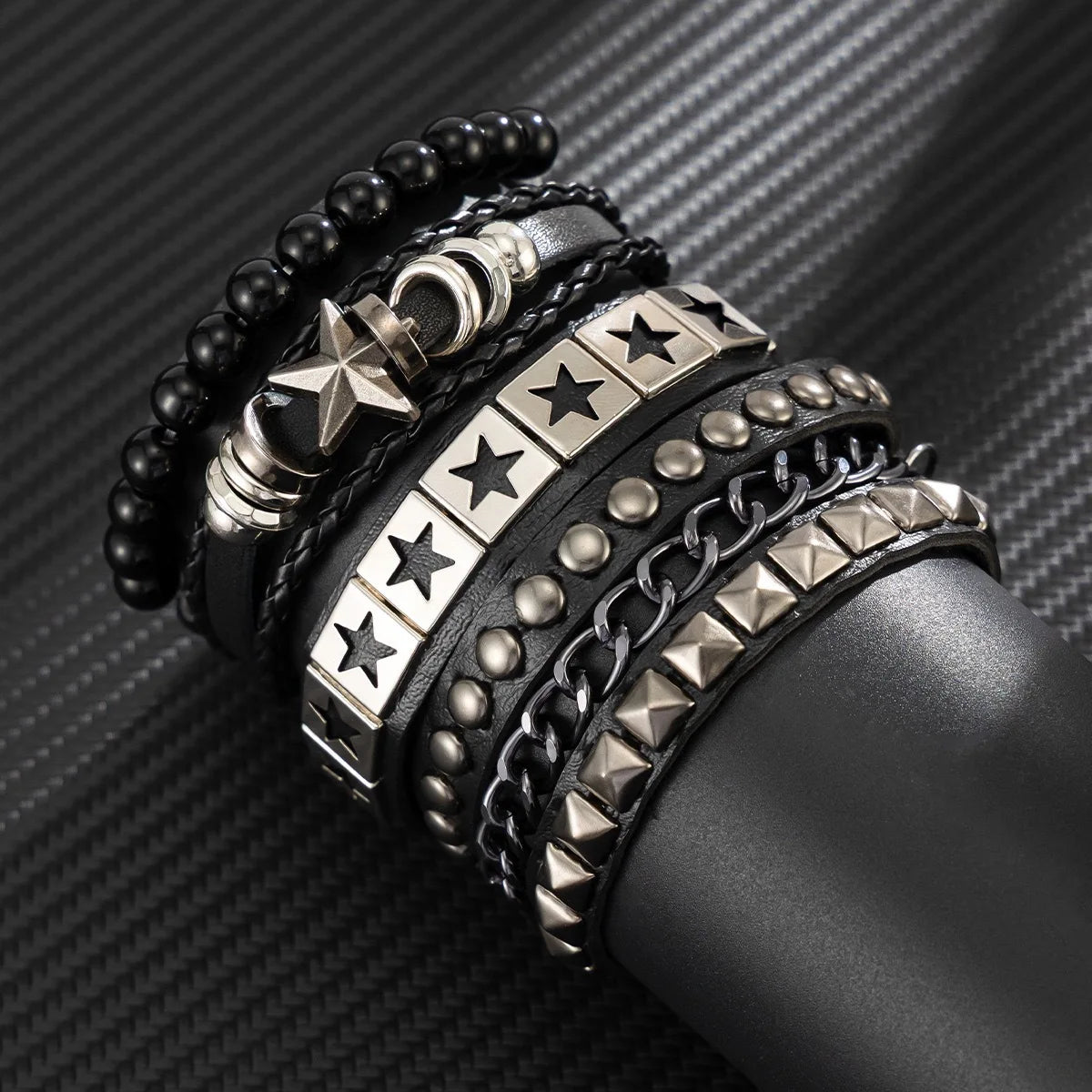4pcs/set Gothic Punk Rock Square Rivet Bracelet Daily and Party Gothic