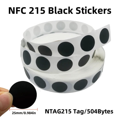 10/50/100pcs RFID NFC Ntg215 Tags Black Sticker 13.56MHz NFC 215 Adhesive Labels 25MM 504 Bytes NFC Personal Automation NFC215