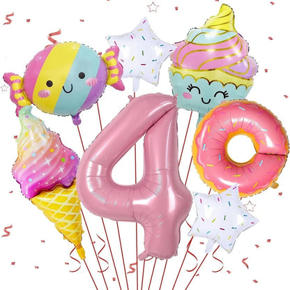 7pcs Ice Cream Balloons with 40 inch Number Doughnut Candy Dessert Food theme Aluminum Film Balloons Birthday Party Decoration