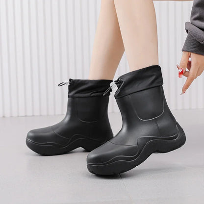 2025 New Women Rain Boots Autumn Platform Shoes Waterproof Kitchen Shoes Comfortable Female Ankle Boot EVA Windproof Women Boots