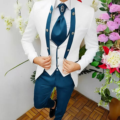 Premium Men's Jacquard Suit White 3pcs Set Wedding Groom Tuxedo Shawl Collar Formal Jacket Vest Pants Beach Party Custom Attire